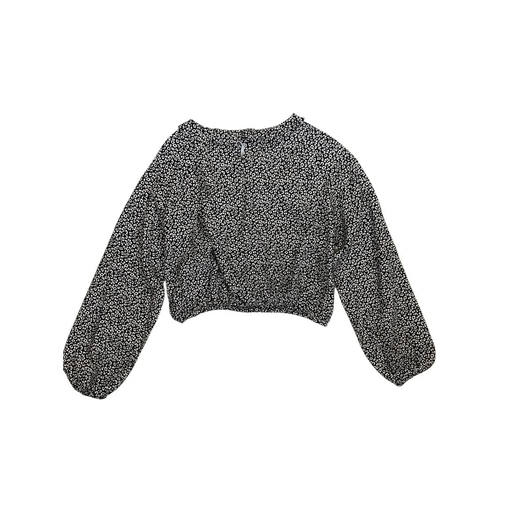 Zara‎ Girls Leopard Print Peasant Crop Top 13 14 Boho Blouse